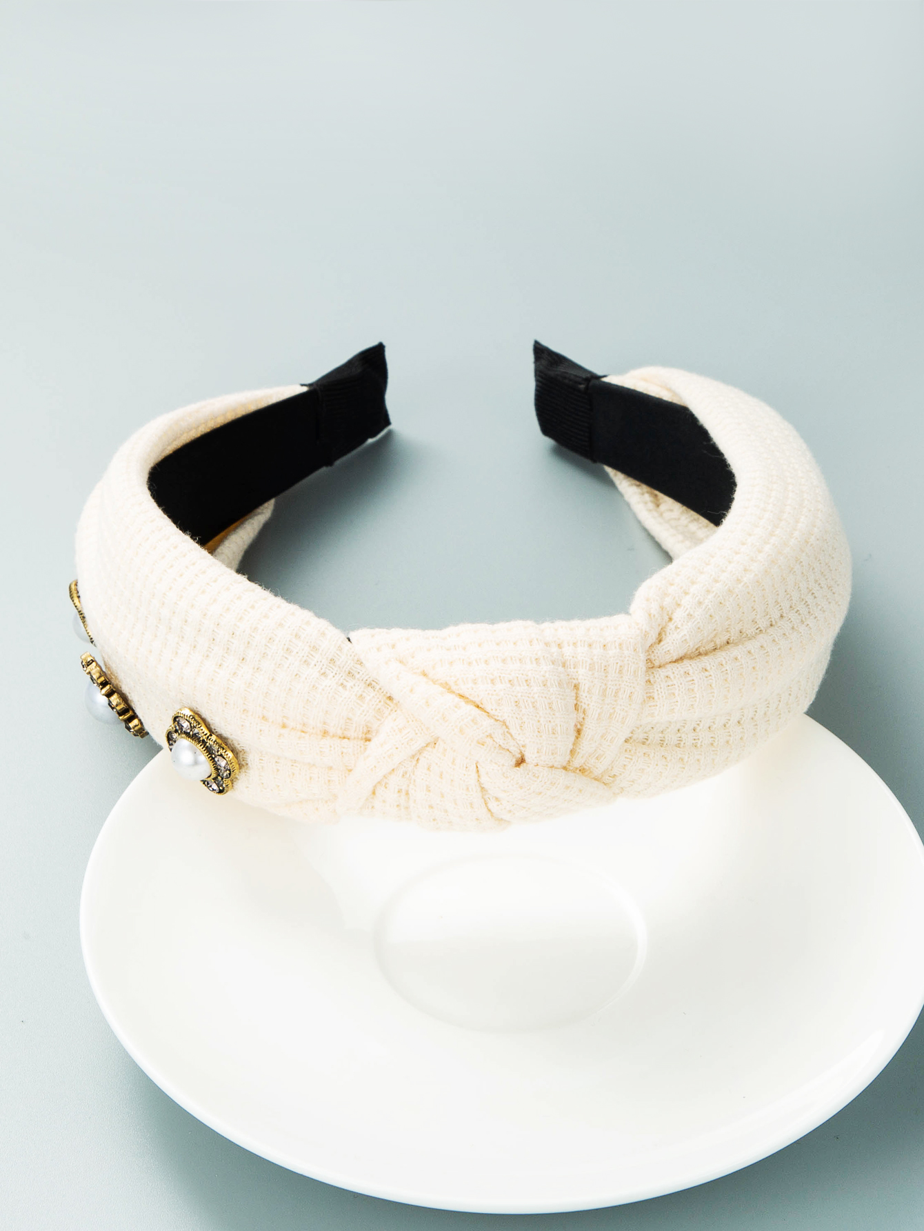 Korean Style Knotted Fabric Inlaid Pearl Headband display picture 5