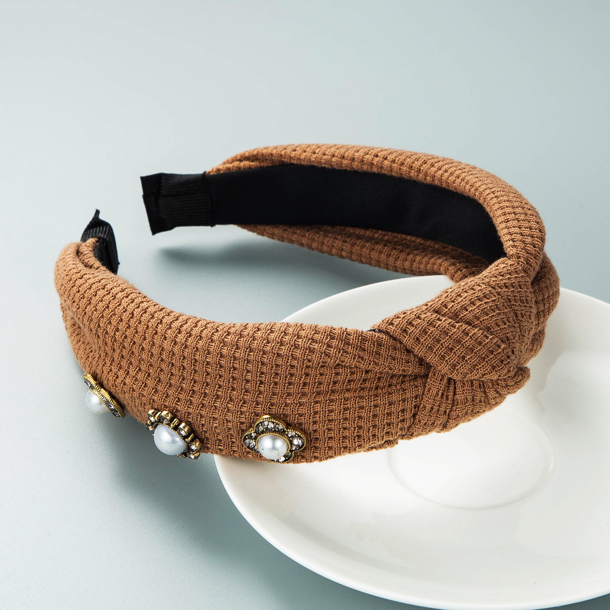 Modestoff Im Koreanischen Stil Mit Eingelegten Perlen, Geknotetes Stirnband display picture 2