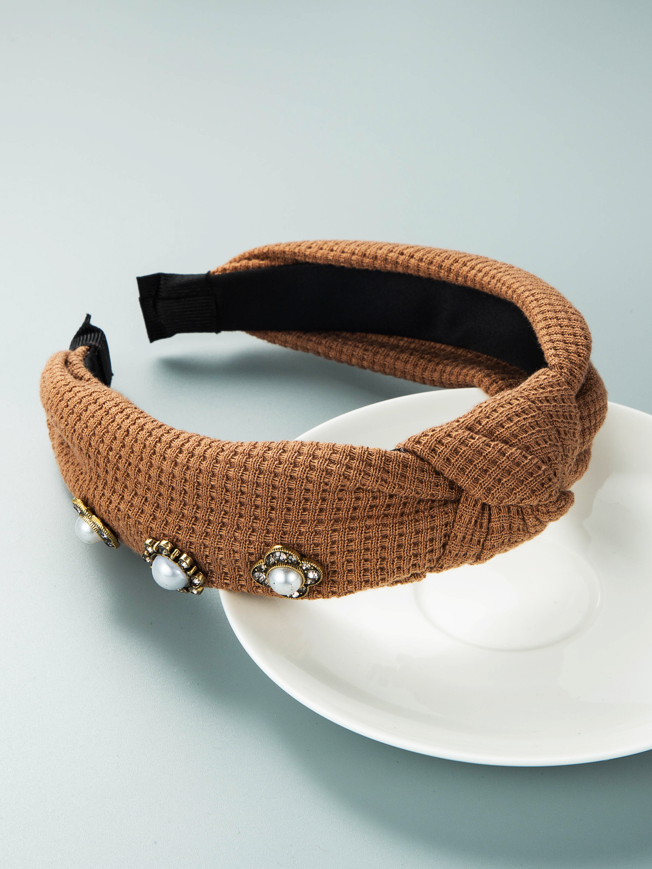 Modestoff Im Koreanischen Stil Mit Eingelegten Perlen, Geknotetes Stirnband display picture 5