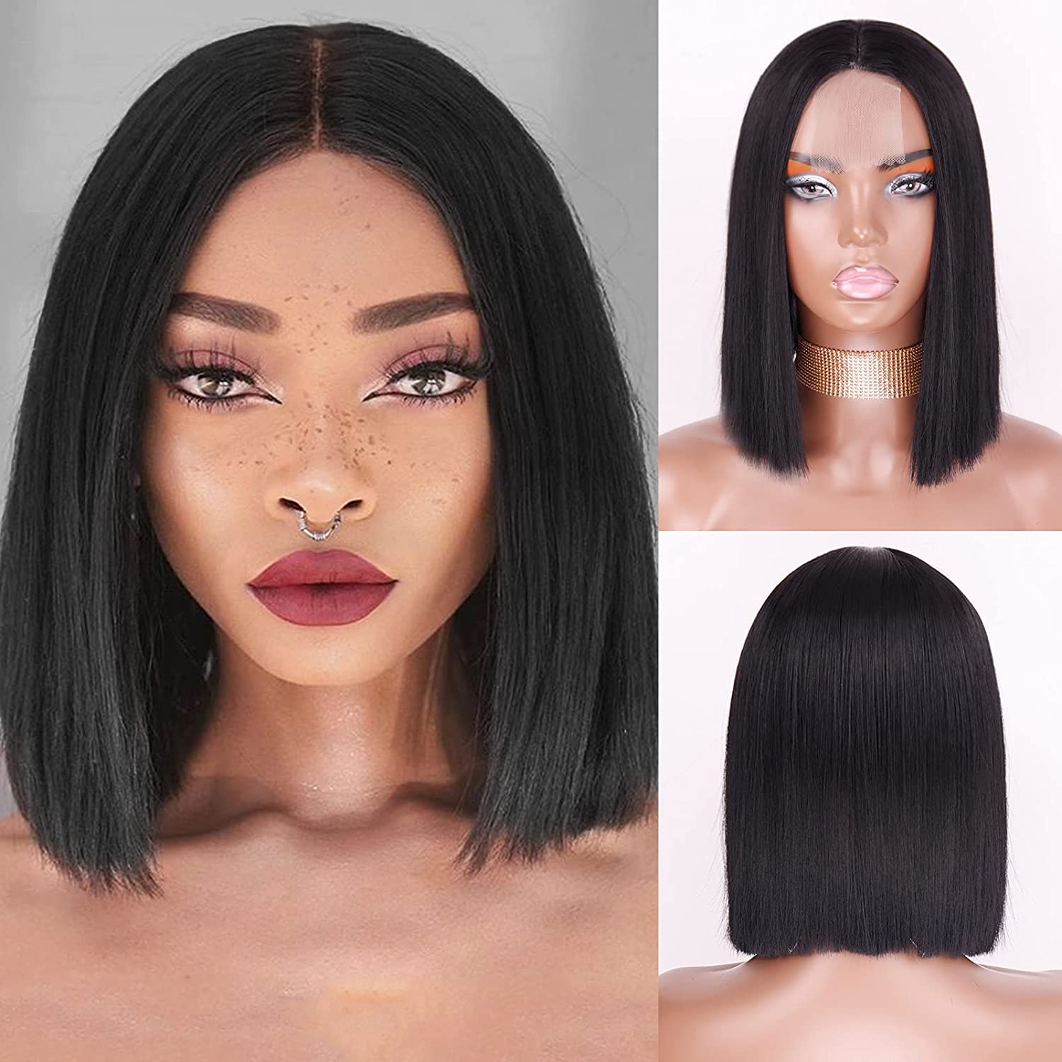 Black Women's Wigs Chemical Fiber Straight Hair Headgear Lace Wigs display picture 1