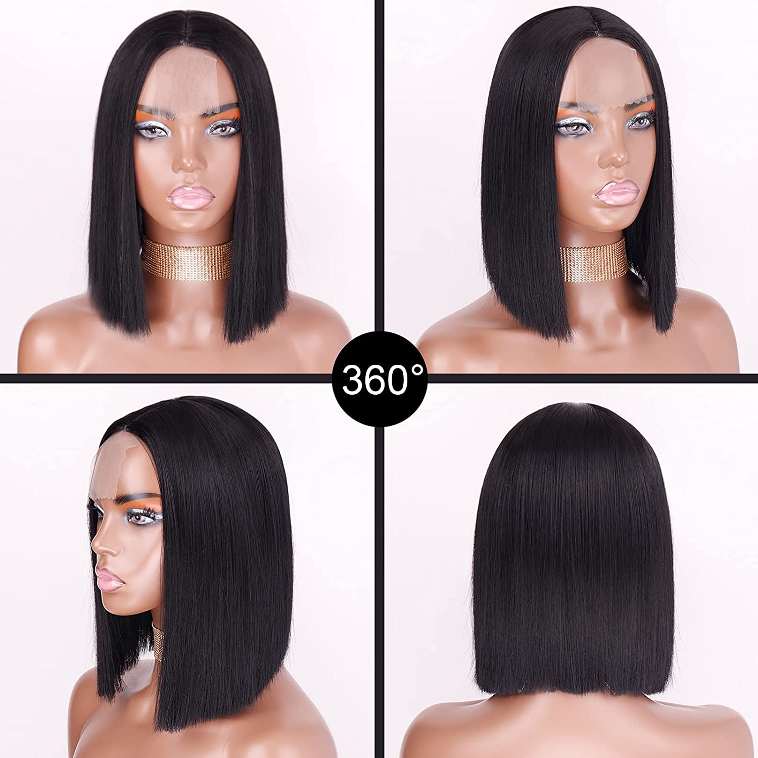 Black Women's Wigs Chemical Fiber Straight Hair Headgear Lace Wigs display picture 2