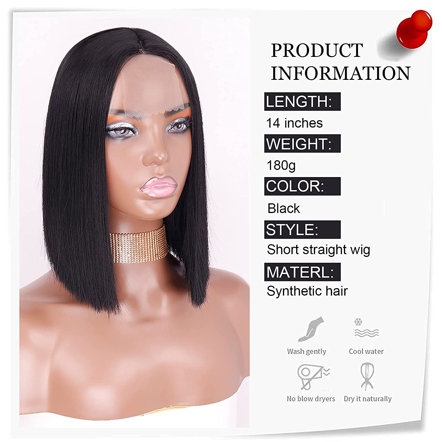 Black Women's Wigs Chemical Fiber Straight Hair Headgear Lace Wigs display picture 3