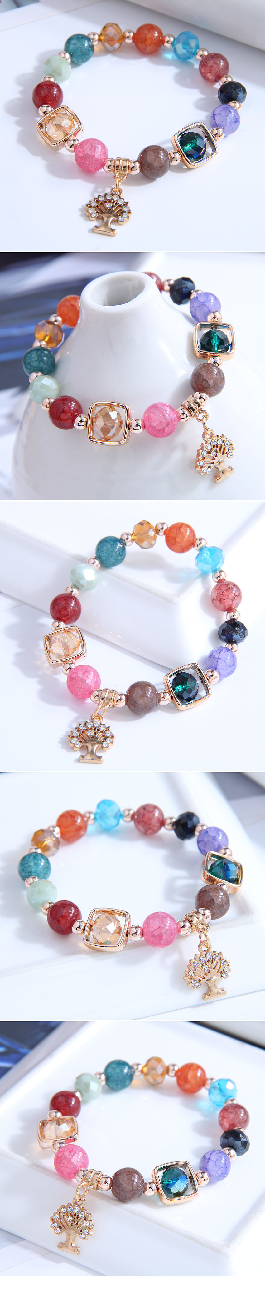 Fashion Color Beads Tree Of Life Pendant Bracelet display picture 1