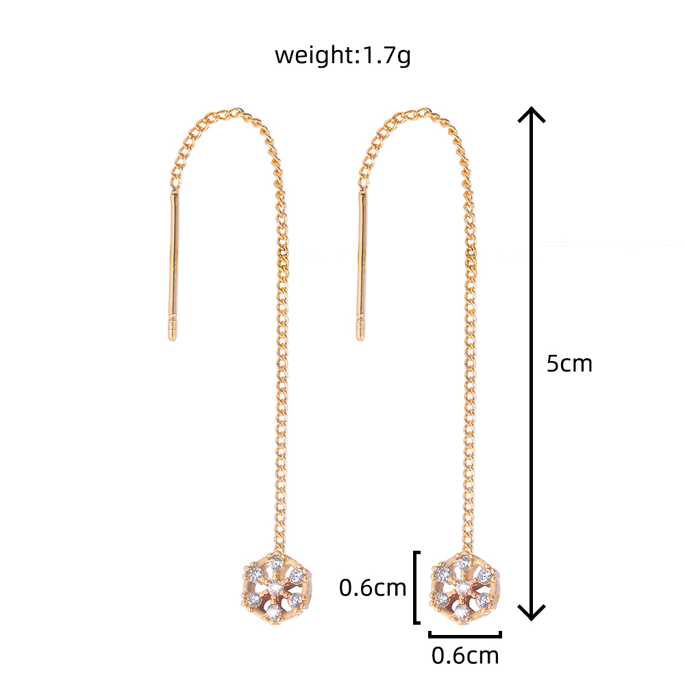 Simple New Gold Hexagonal Copper Inlaid Zircon Pendant Tassel Earrings display picture 1
