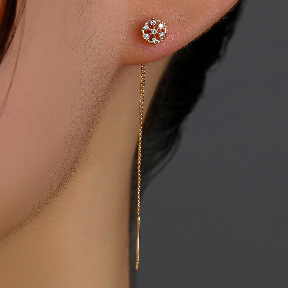 Simple New Gold Hexagonal Copper Inlaid Zircon Pendant Tassel Earrings display picture 2