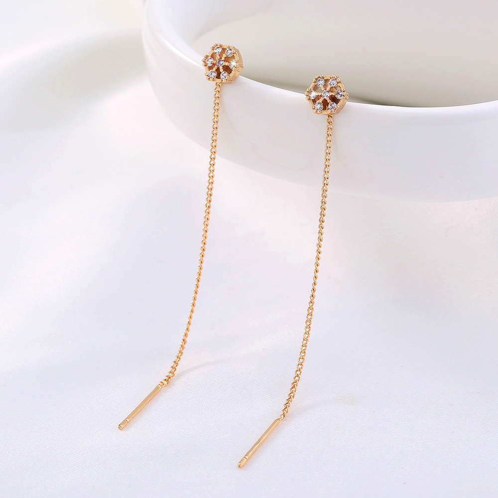 Simple New Gold Hexagonal Copper Inlaid Zircon Pendant Tassel Earrings display picture 3