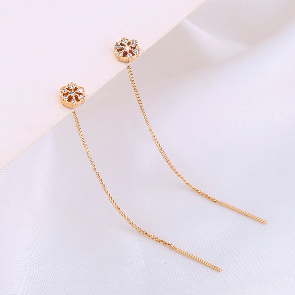 Simple New Gold Hexagonal Copper Inlaid Zircon Pendant Tassel Earrings display picture 5