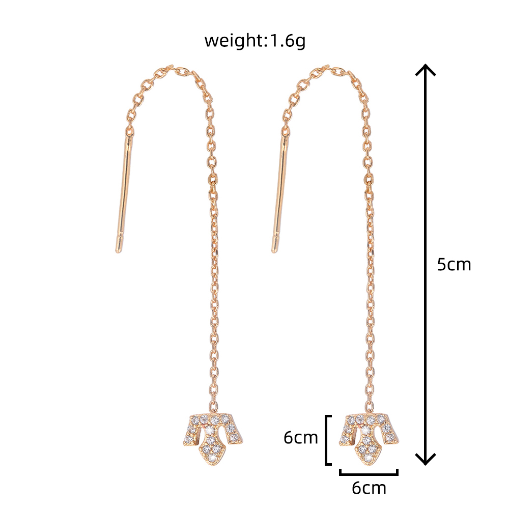 Simple New Style Micro-set Zircon Crown Shape Pendant Pierced Tassel Copper Earrings display picture 1