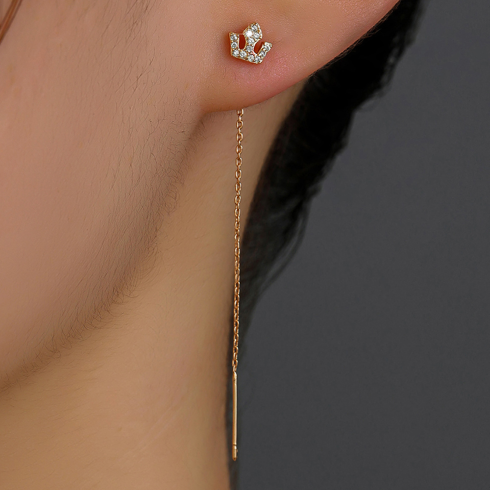 Simple New Style Micro-set Zircon Crown Shape Pendant Pierced Tassel Copper Earrings display picture 2