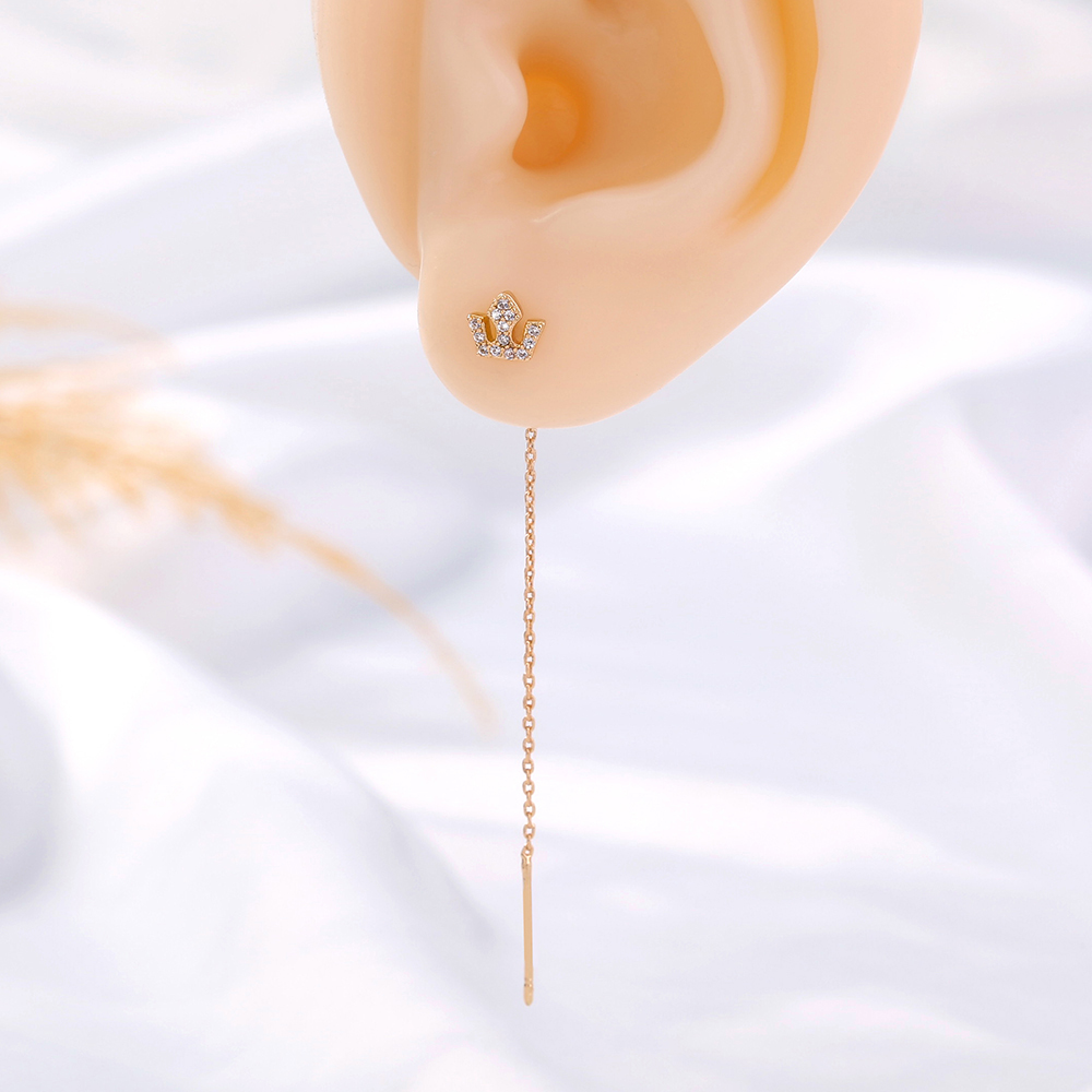 Simple New Style Micro-set Zircon Crown Shape Pendant Pierced Tassel Copper Earrings display picture 3