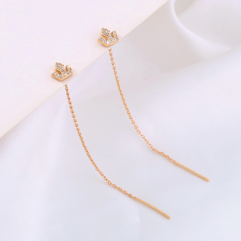 Simple New Style Micro-set Zircon Crown Shape Pendant Pierced Tassel Copper Earrings display picture 5