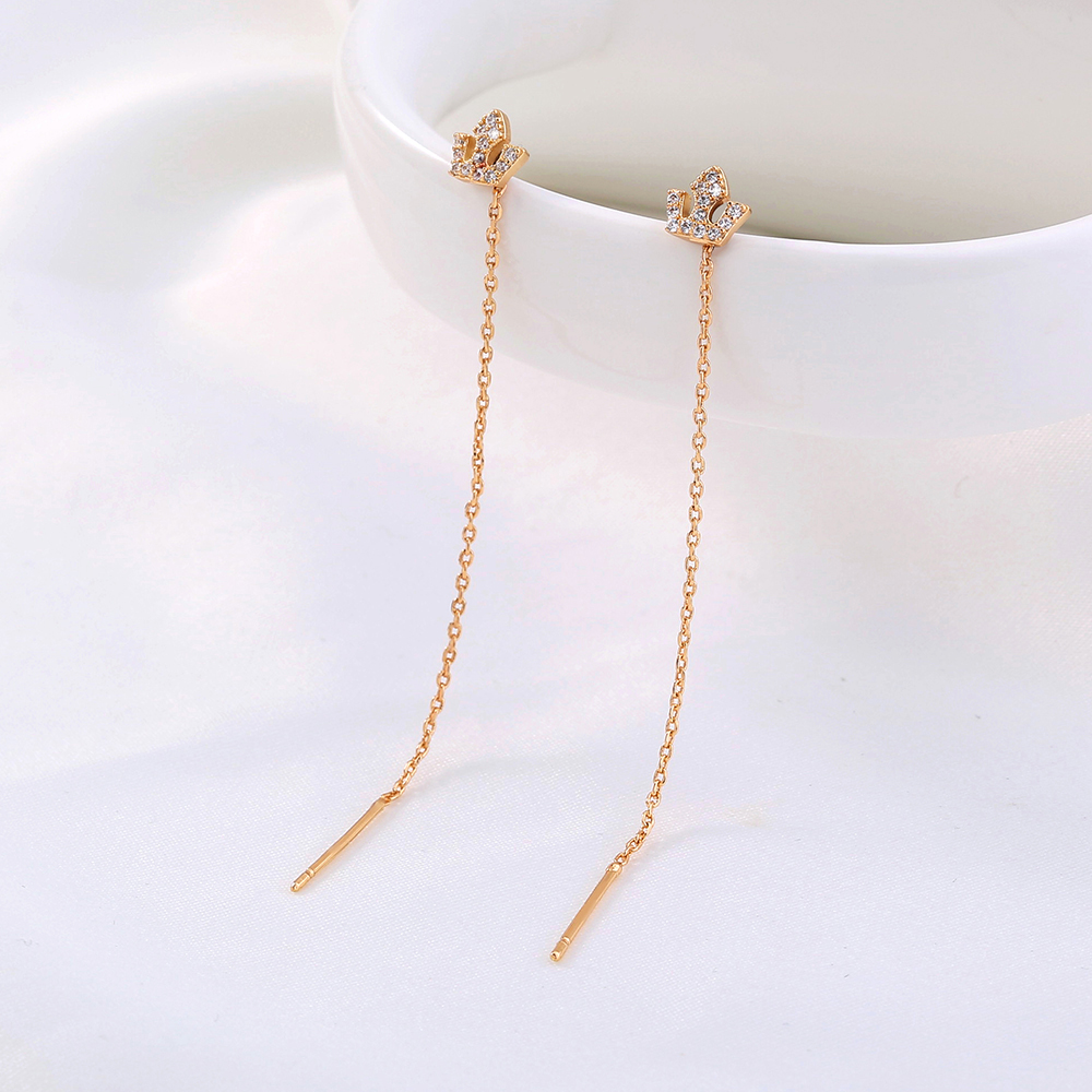 Simple New Style Micro-set Zircon Crown Shape Pendant Pierced Tassel Copper Earrings display picture 6