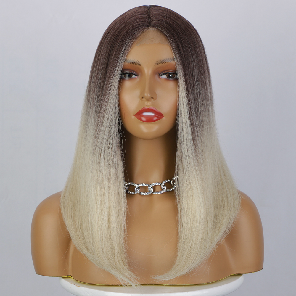 Ladies Wigs Lace In The Gradient Color Long Straight Hair Wigs Chemical Fiber Headgear display picture 2
