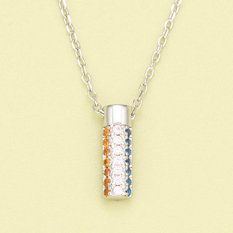 Einfache Halskette Aus 925er Silber Mit Eingelegtem Farbigem Zirkonium-flaschenanhänger display picture 1