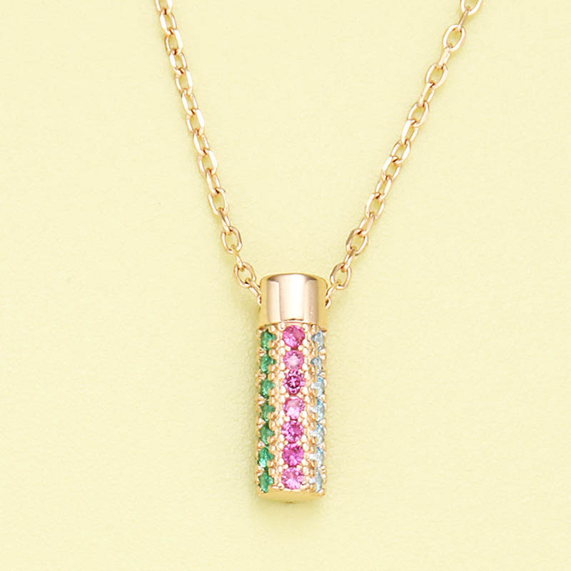 Simple Inlaid Color Zirconium Bottle Shape Pendent 925 Silver Necklace display picture 3
