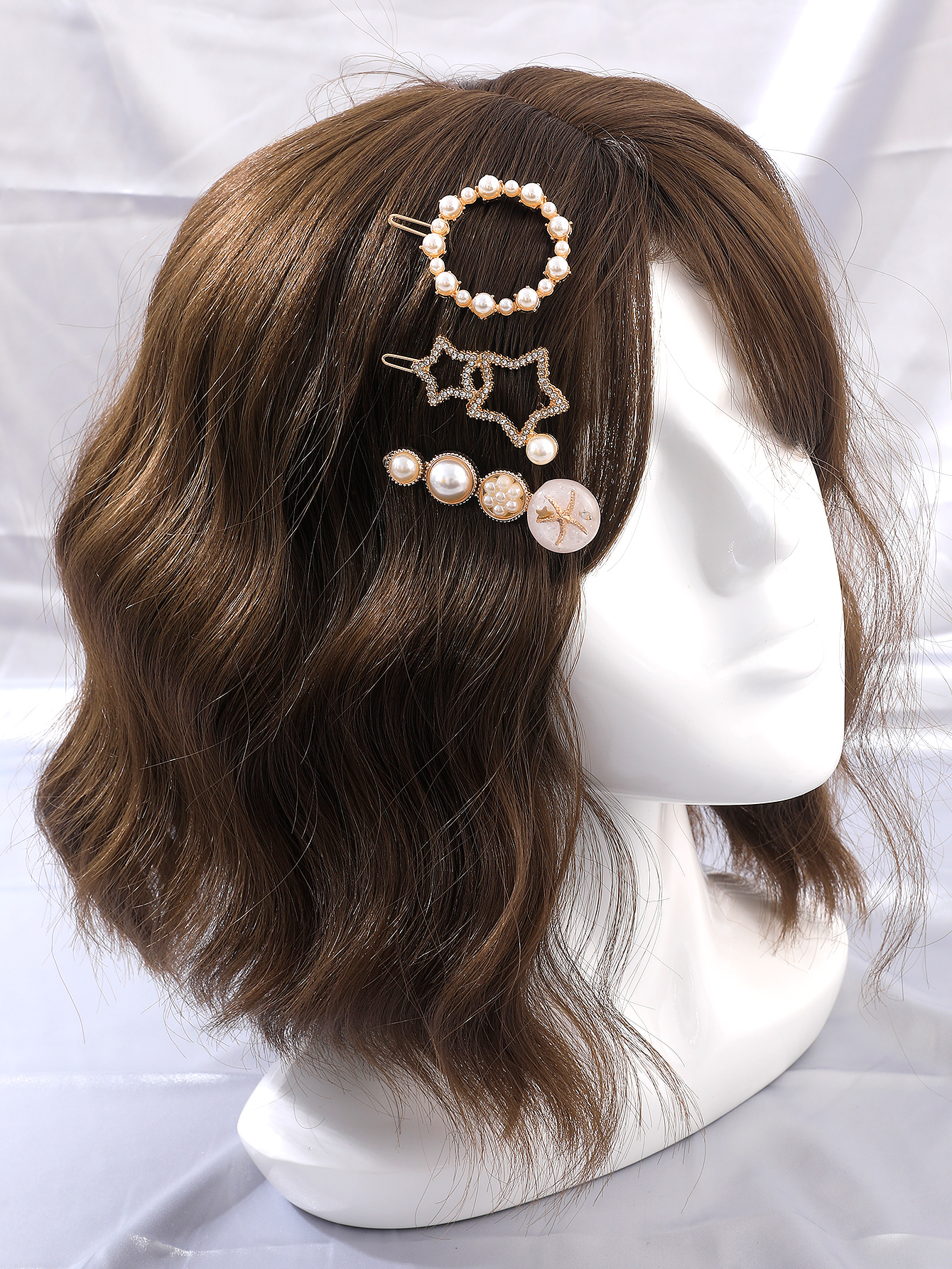 3-teiliges Mode-damen-gold-klassik-perlen-strass-stern-haarspangen-set display picture 3