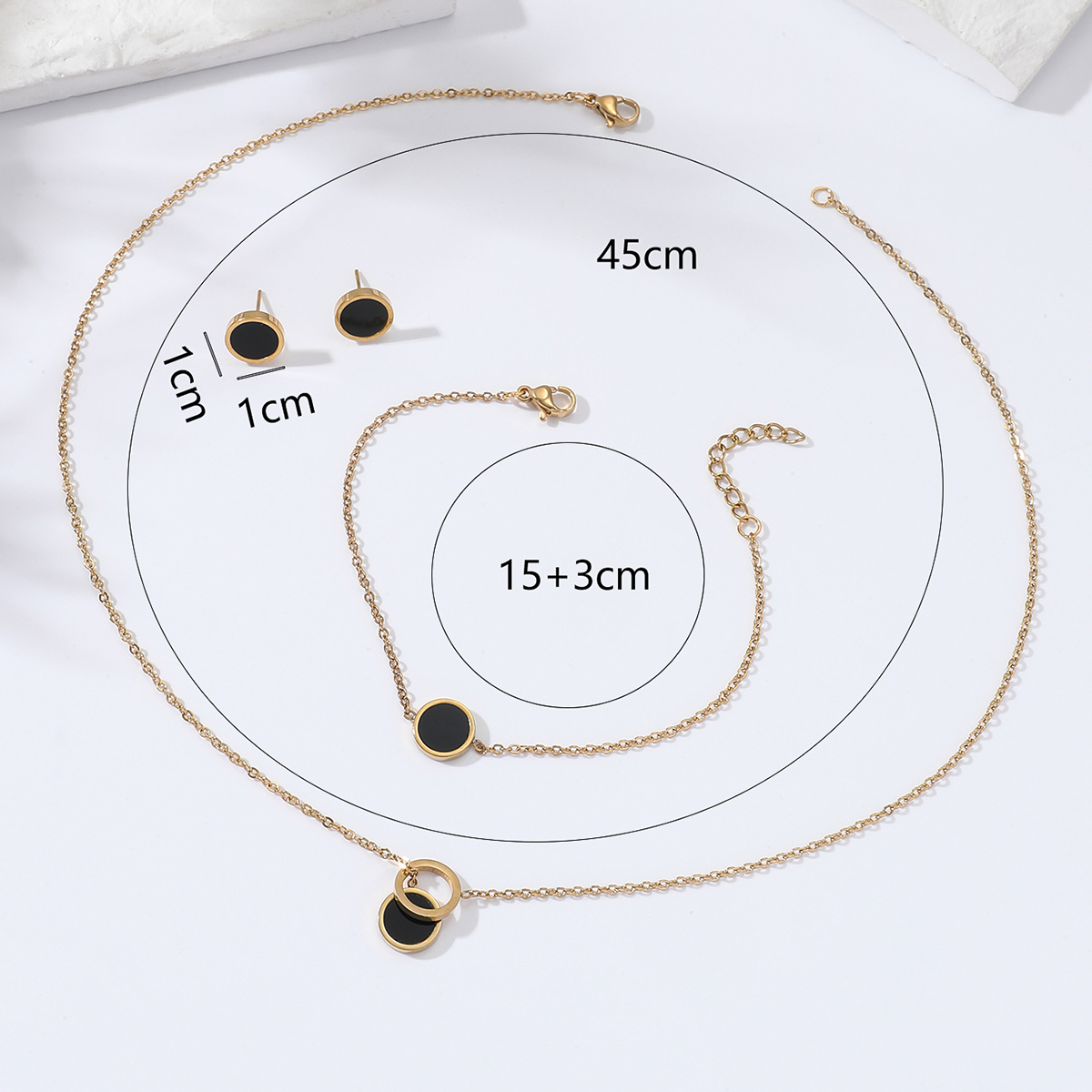 Einfache Edelstahl-galvanik 18 Karat Gold Disc Halskette Ohrringe Armband-set display picture 4