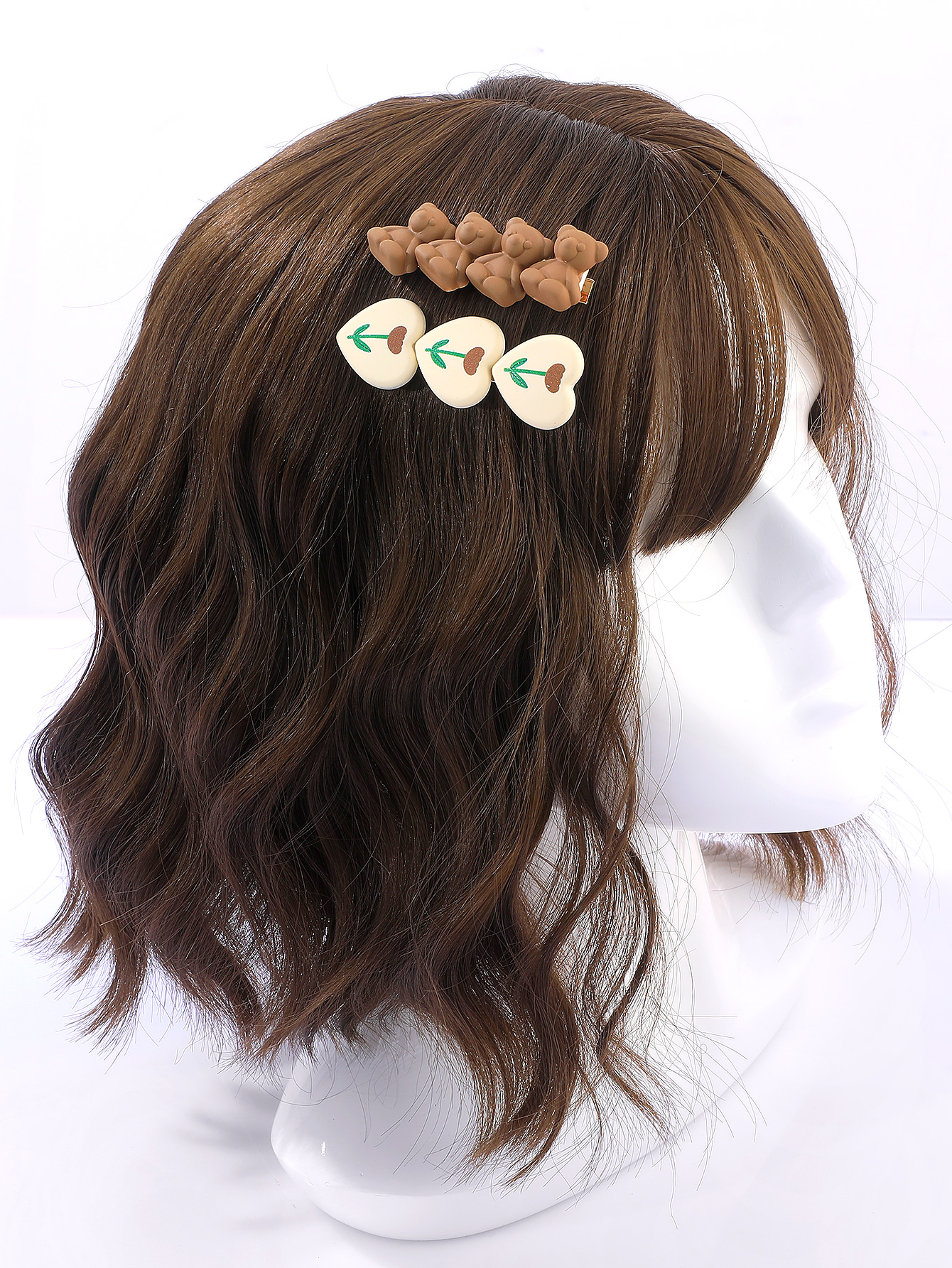 2 Piece Fashion Creative Brown Bear Flower Heart Hair Clip Set display picture 3