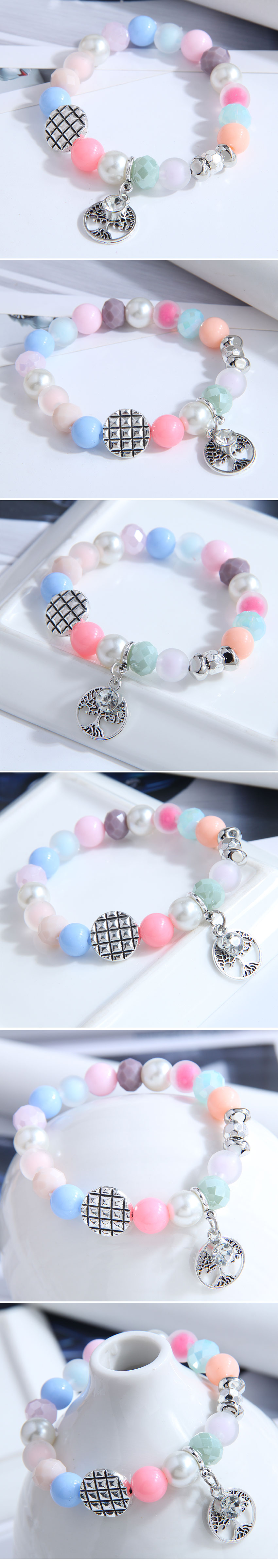 Fashion Metal Colorful Beads Hollow Tree Pendent Bracelet display picture 1