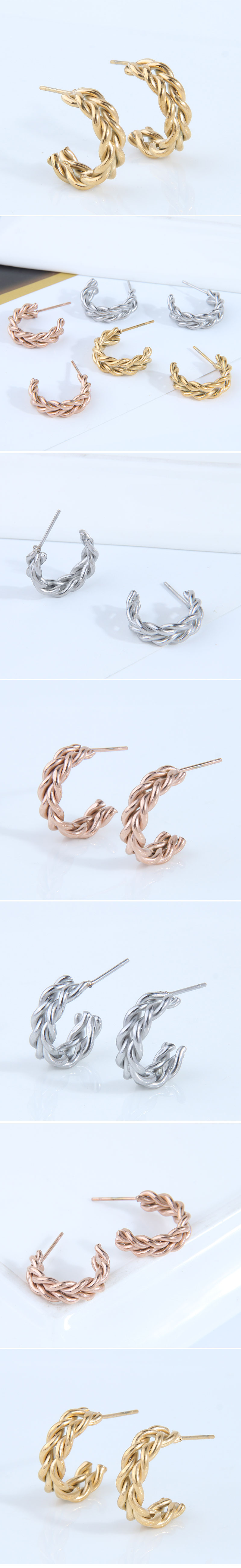 Korean Weaving Titanium Steel Geometric C-shaped Earrings display picture 1