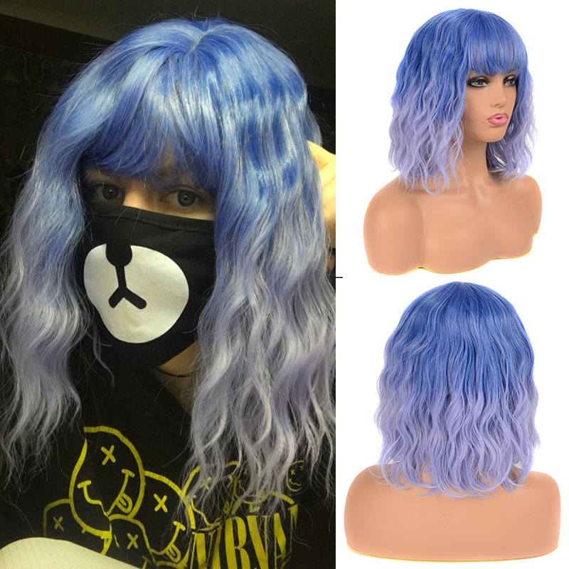 Fashion Bangs Short Egg Roll Head Single Double Color Curly Chemical Fiber Wigs display picture 3