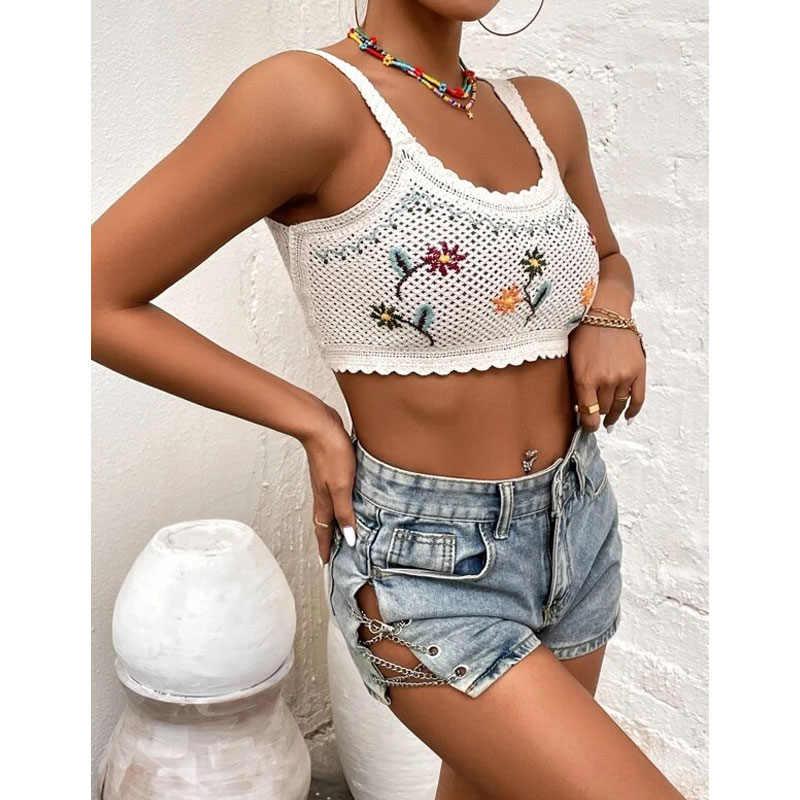2022 Summer New Vest Embroidery Embroidered Hollow Suspender Top display picture 3