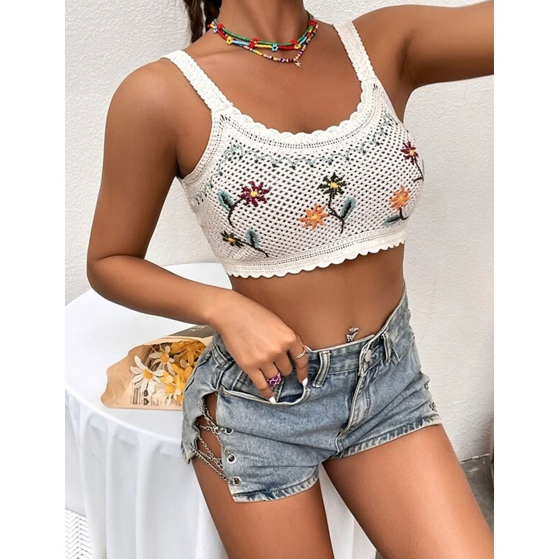 2022 Summer New Vest Embroidery Embroidered Hollow Suspender Top display picture 4
