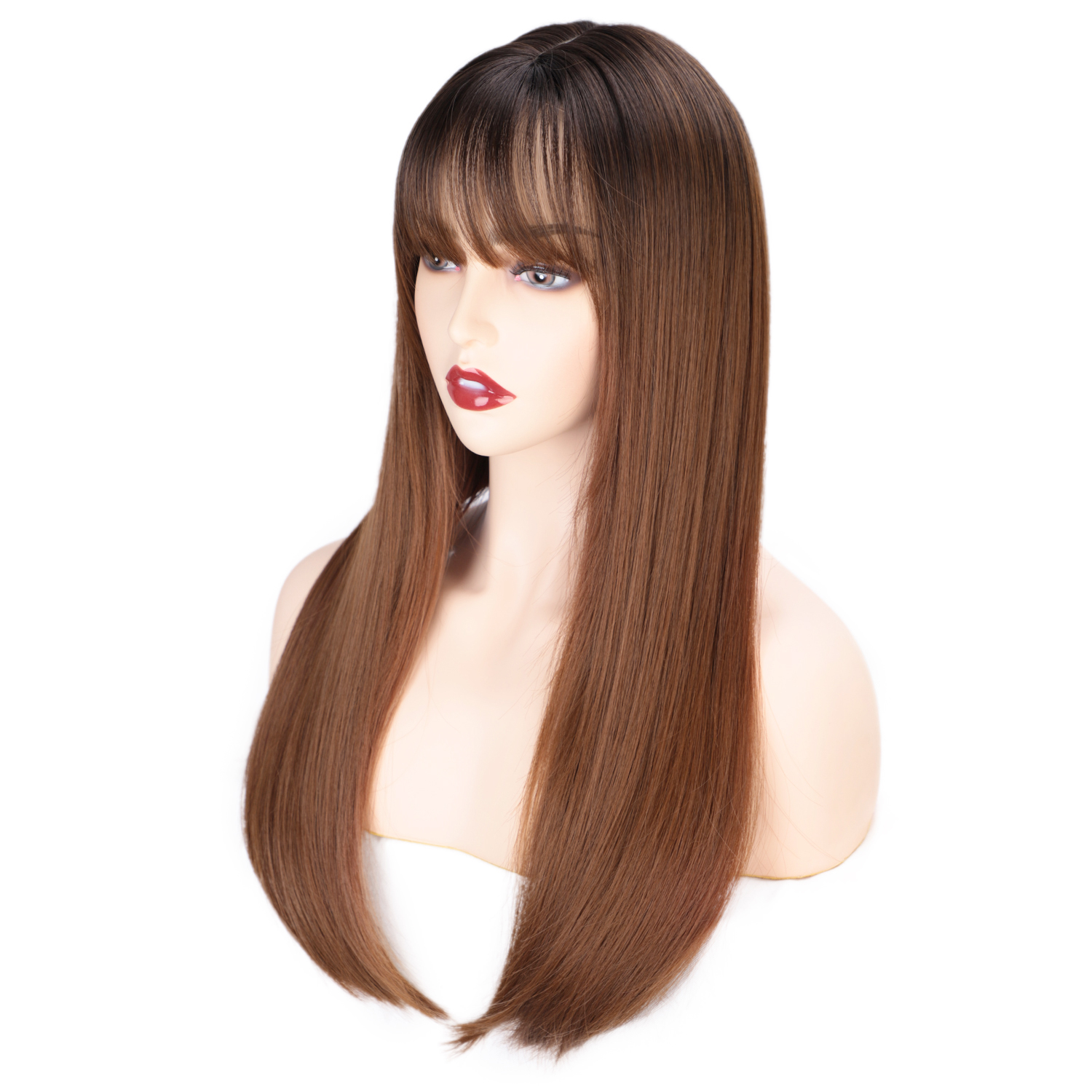 European And American Women&#39;s Wigs Qi Liuhai Medium And Long Chemical Fiber Wigs High Temperature Silk Gradient Wigs Headgear display picture 5