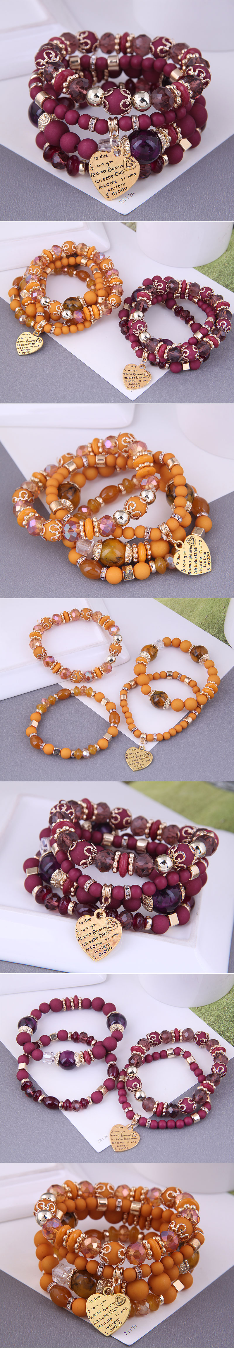 Bohemian Ethnic Style Metal Peach Heart Resin Multi-layer Bracelet display picture 1