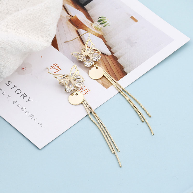 Temperament Fashion Long Butterfly Tassel Earrings display picture 2