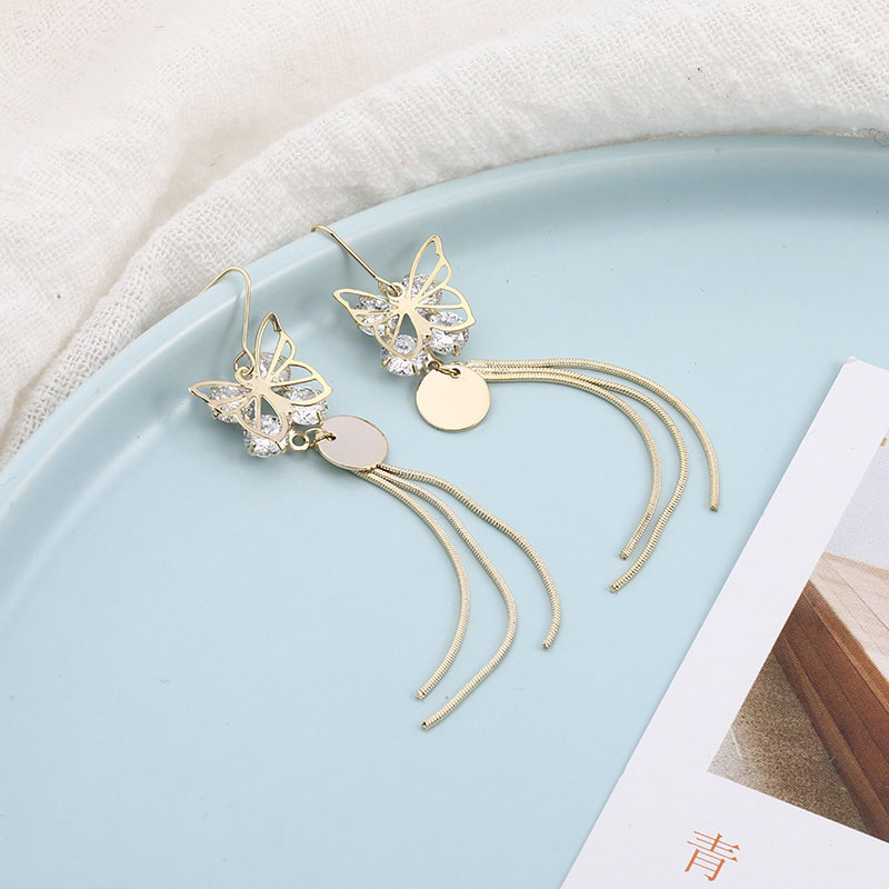 Temperament Fashion Long Butterfly Tassel Earrings display picture 3