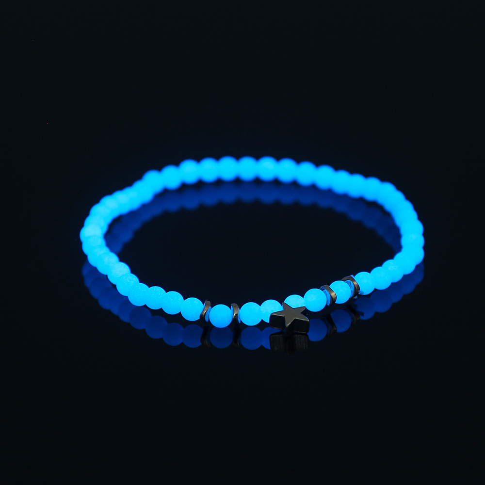 Popular Fashion New Jewelry Star Element Pendant Beaded Sky Blue Luminous Bead Luminous Elastic Bracelet Jewelry display picture 3