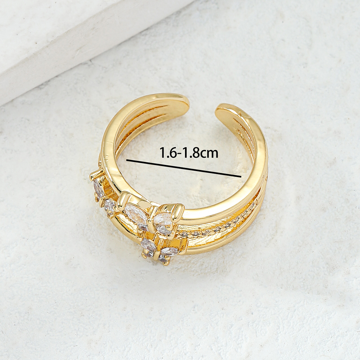 خاتم مطلي بالذهب عيار 18 قيراط مرصع بالزركون على الطراز الكوري display picture 2