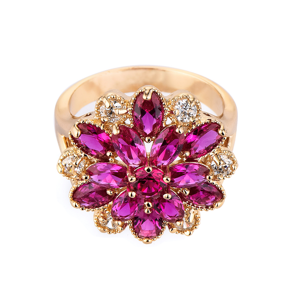 Bague Fleur De Zircon Couleur Incrustée De Cuivre Géométrique De Mode display picture 2