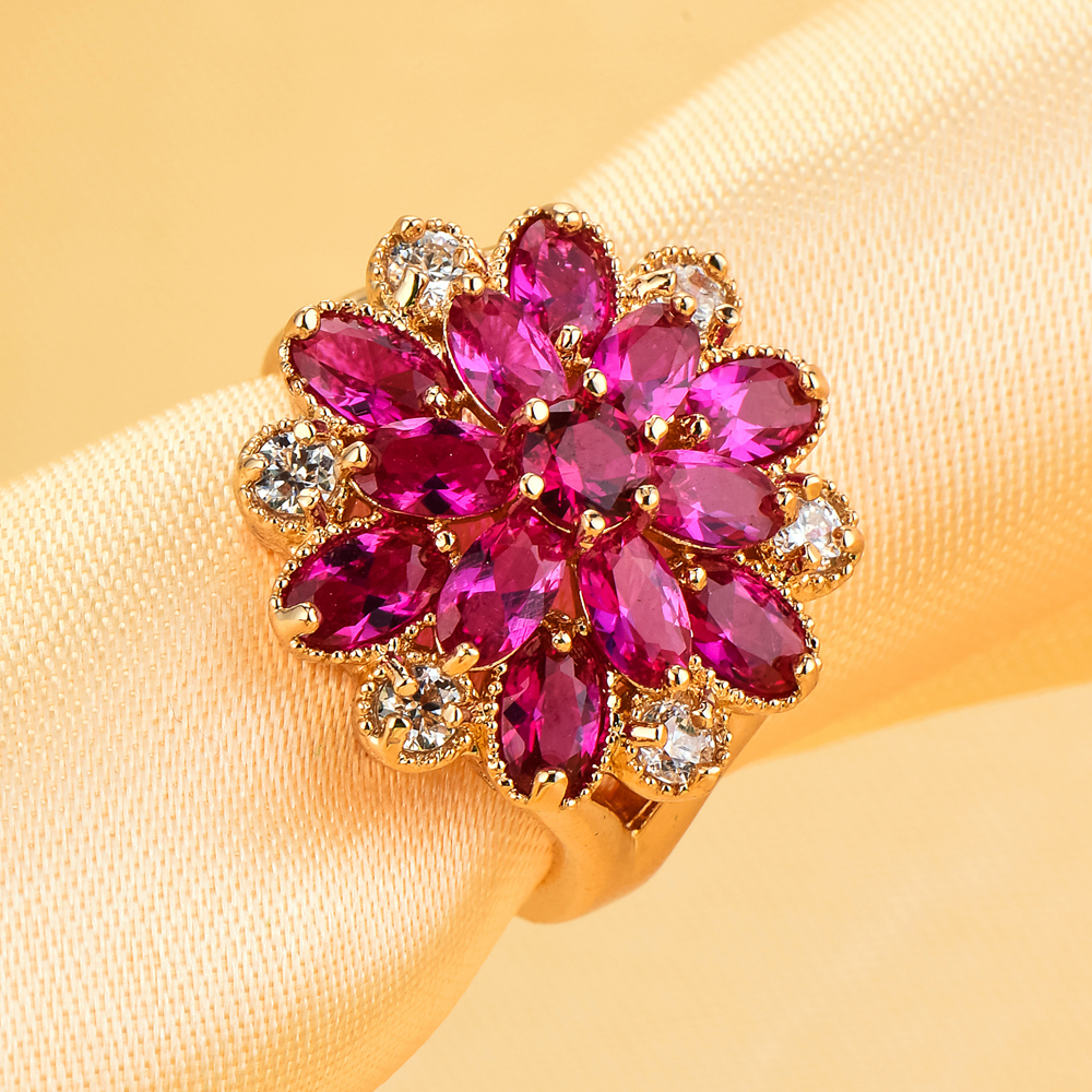 Fashion Geometric Copper Inlaid Color Zircon Flower Ring display picture 3