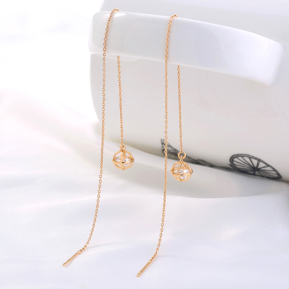 Fashion New Hollow Cage Copper Zircon Pendant Tassel Pierced Ear Line display picture 3