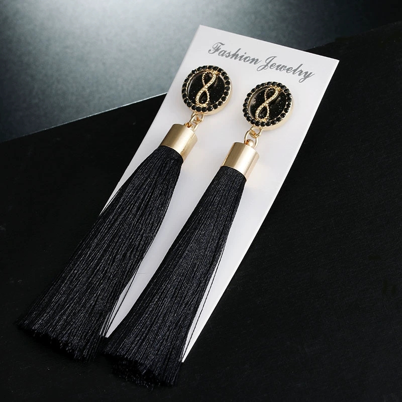 New Long Tassel Earrings High-end Diamond 8-character Polyester Earrings display picture 1