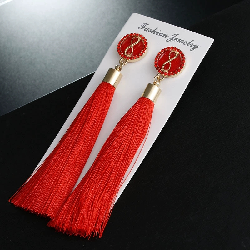 New Long Tassel Earrings High-end Diamond 8-character Polyester Earrings display picture 2
