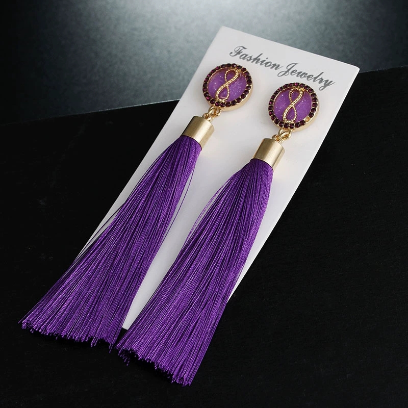 New Long Tassel Earrings High-end Diamond 8-character Polyester Earrings display picture 3