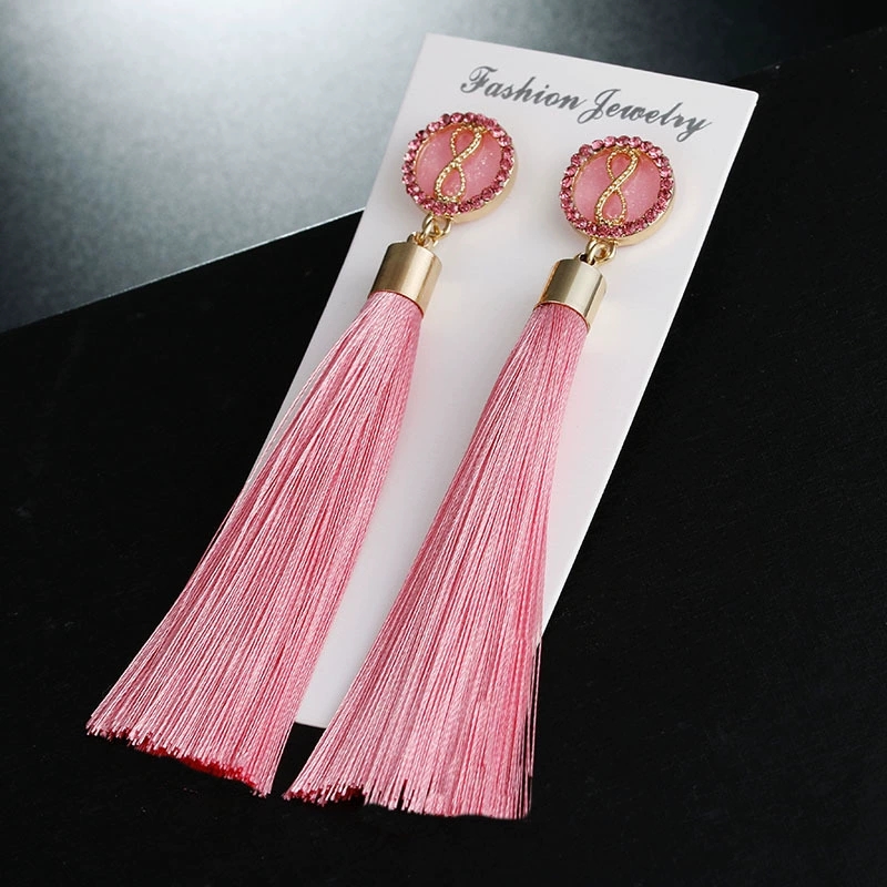 New Long Tassel Earrings High-end Diamond 8-character Polyester Earrings display picture 5