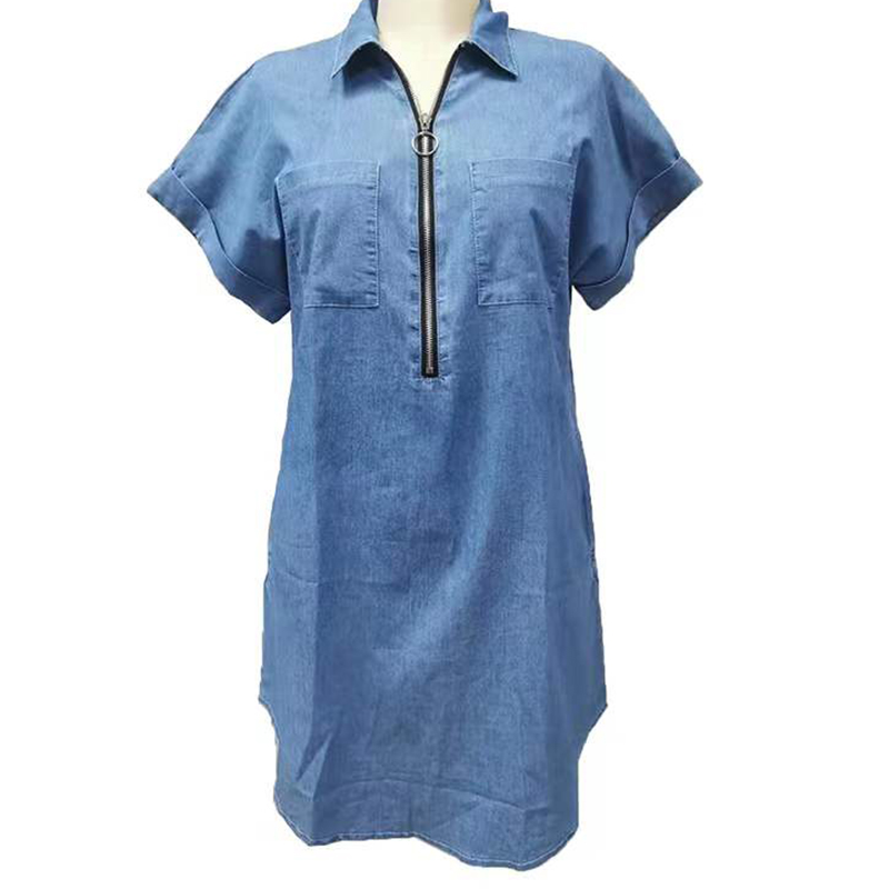 Fashion Casual Zip Denim Shirt Short Sleeve Dress display picture 2