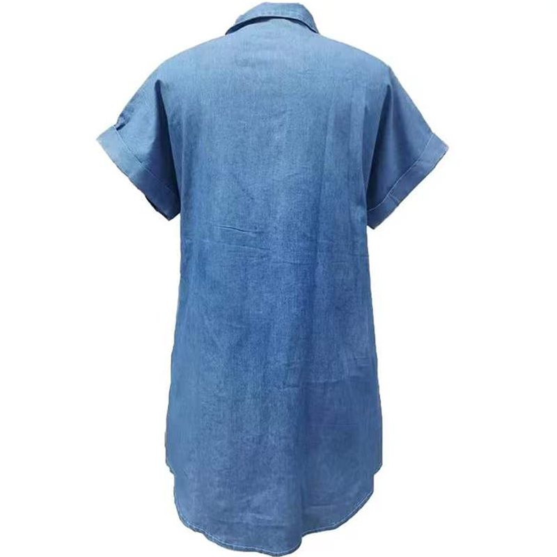 Fashion Casual Zip Denim Shirt Short Sleeve Dress display picture 3
