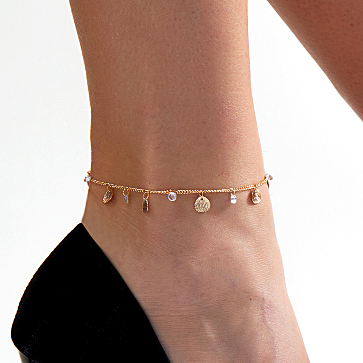Fashion Geometric Copper Material Electroplating 18k Gold Zircon Shell Anklet display picture 4