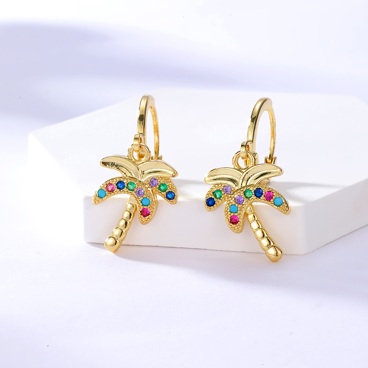 Fashion Copper 18k Gold Plated Colorful Zircon Coconut Earrings Earrings display picture 1
