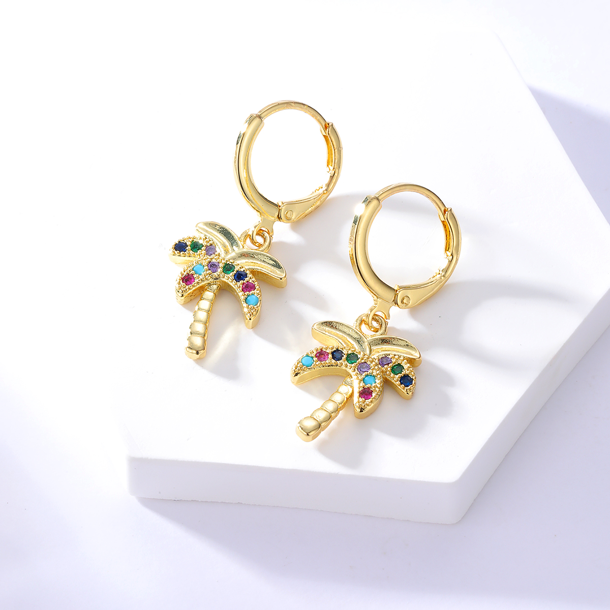 Fashion Copper 18k Gold Plated Colorful Zircon Coconut Earrings Earrings display picture 2