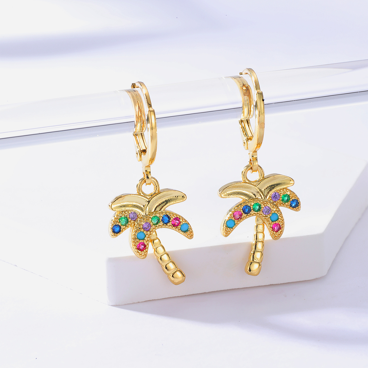 Fashion Copper 18k Gold Plated Colorful Zircon Coconut Earrings Earrings display picture 3
