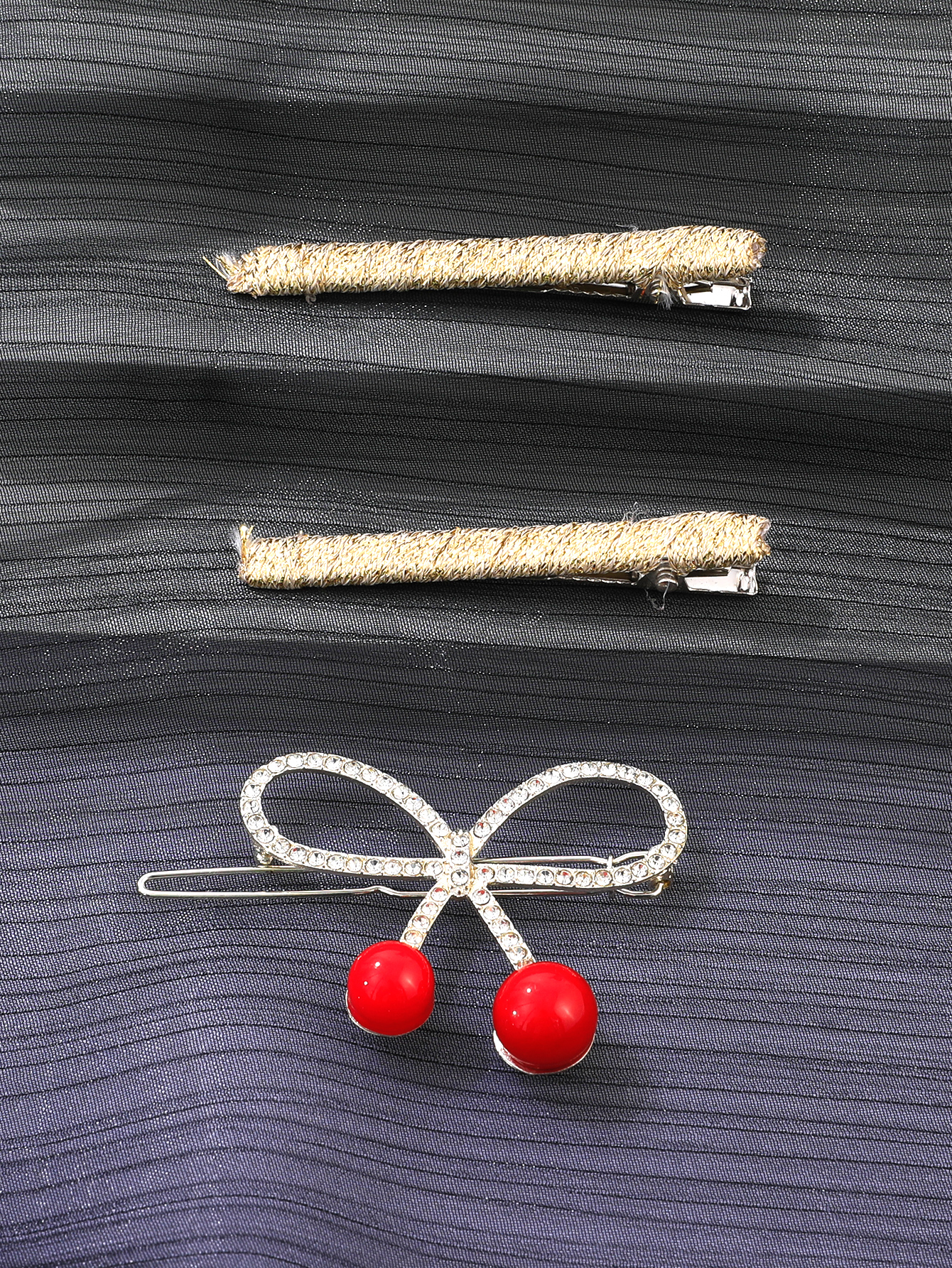 3 Pièces Fashion Red Cherry Bow Bangs Clip Gold Hair Clip Set display picture 3