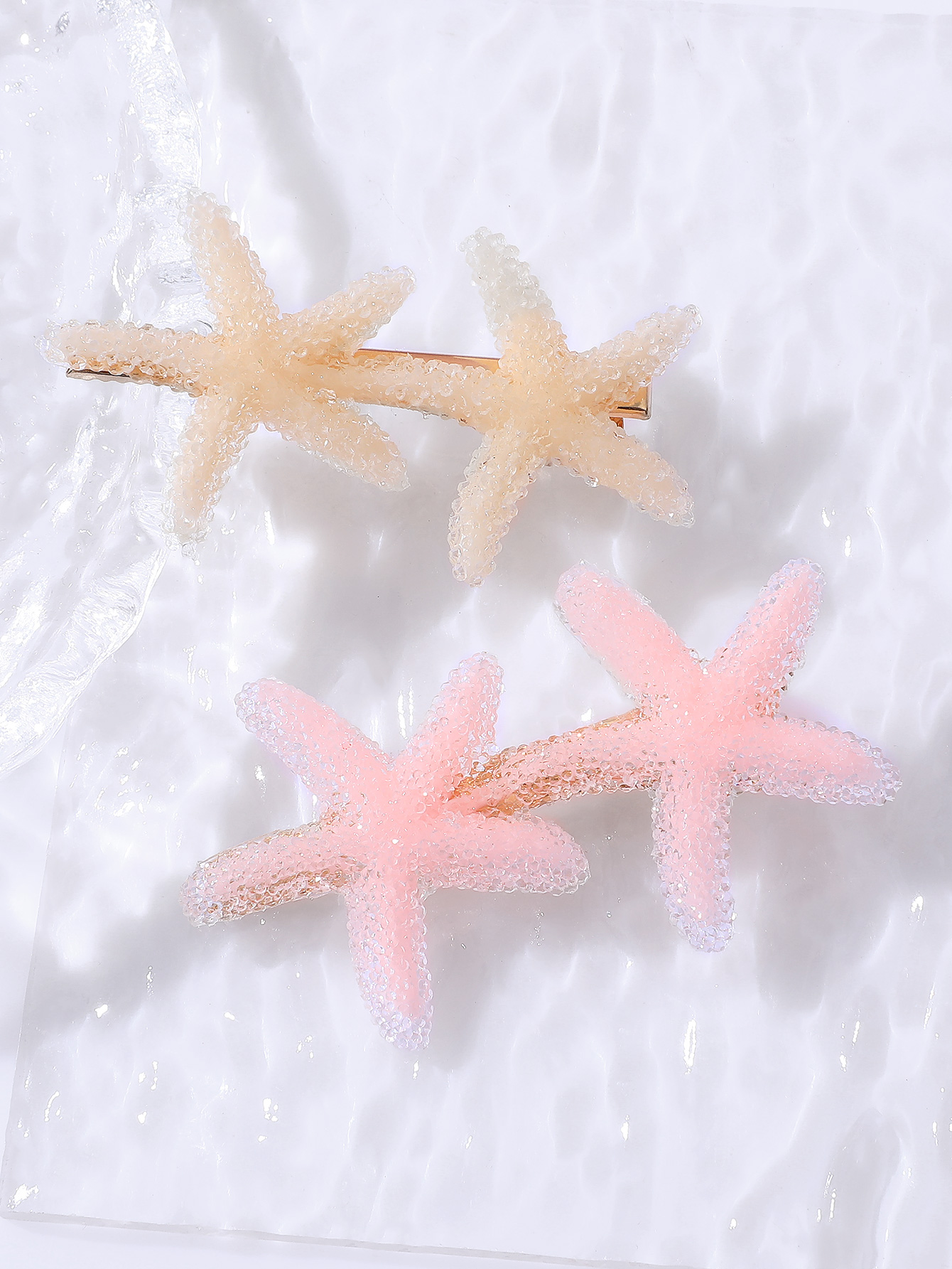 2 Piece Creative Pink Orange Starfish Ladies Hair Clip Set display picture 2