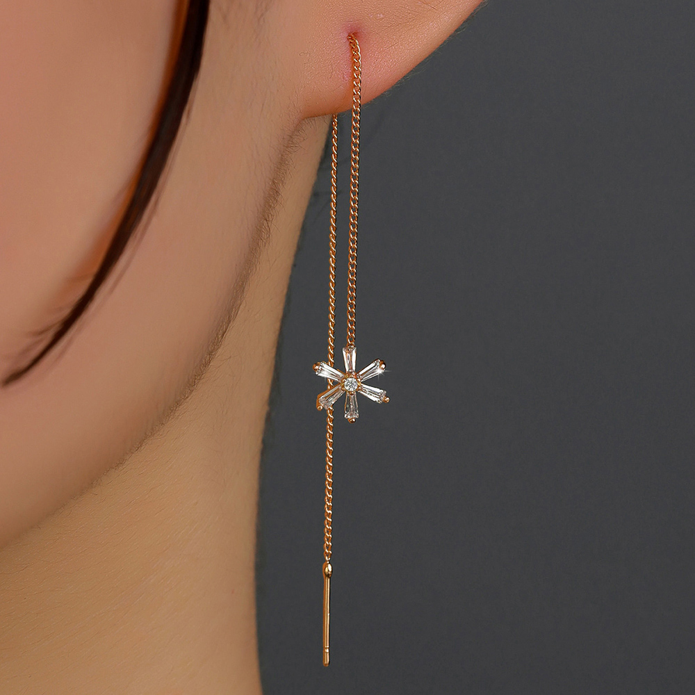 New Flower Zircon Pendant Tassel Pierced Copper Ear Line Earrings display picture 2