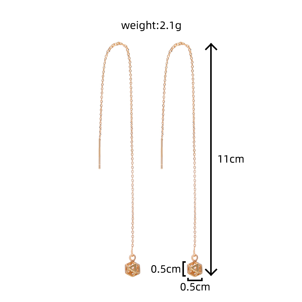 A Pair Of New Hollow Cage Copper Zircon Pendant Tassel Pierced Ear Line Earrings display picture 2
